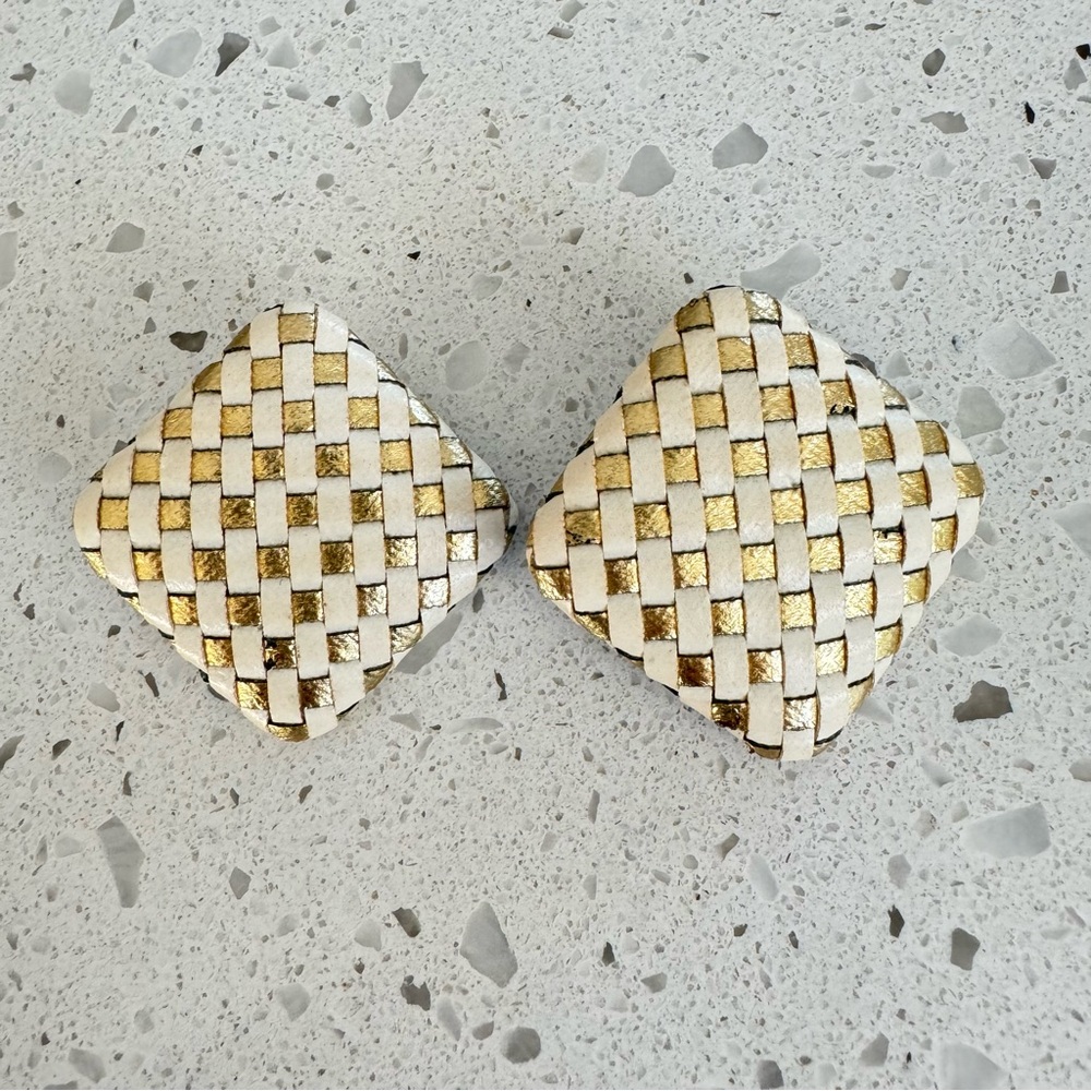 Vintage Gold & Cream Woven Earrings